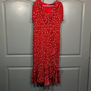 Red Floral Ruffle Dress
